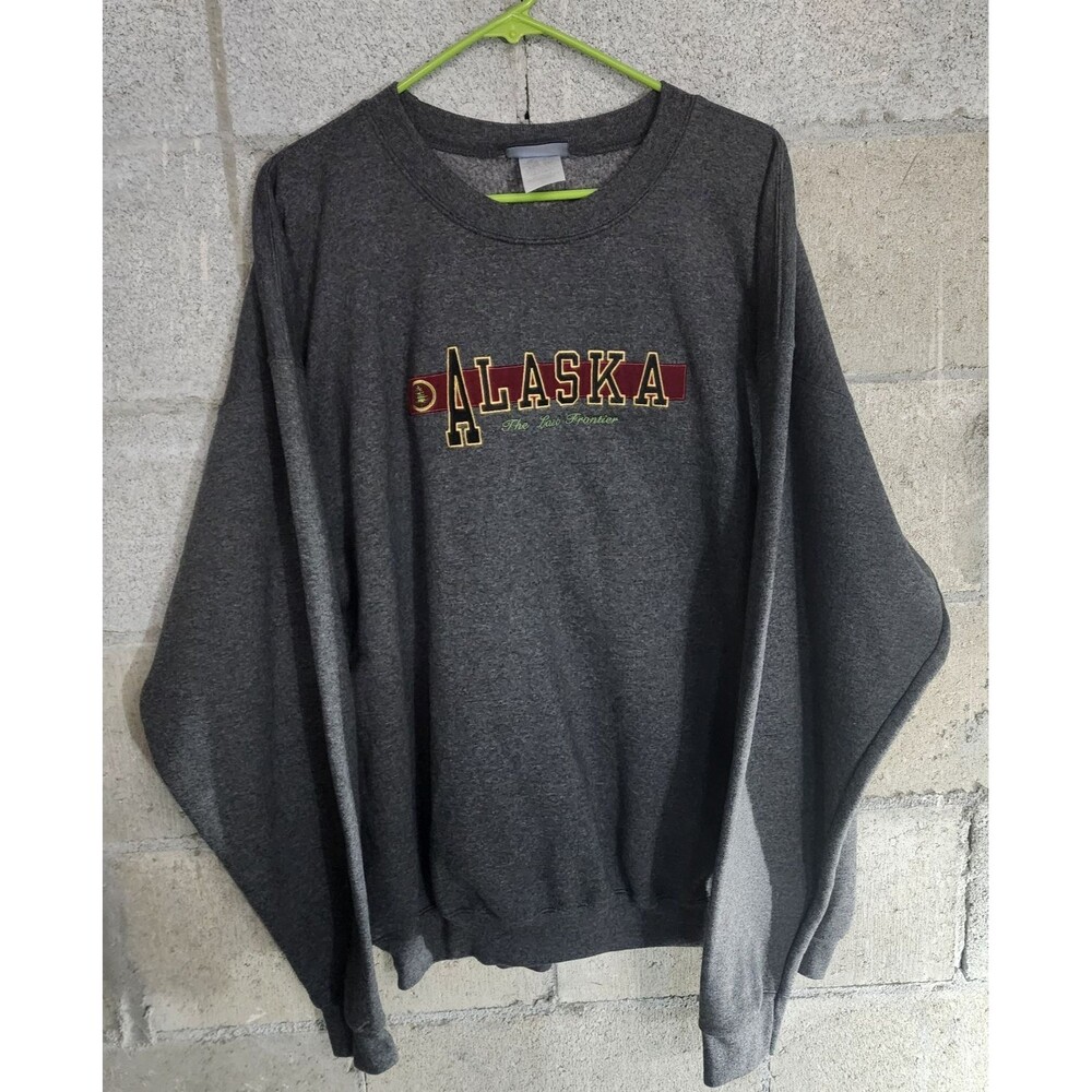 Vintage Perrin Wear Alaska the Last Frontier Pullover Sweatshirt Gray Size XL